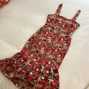 Lovers + Friends Dark Nude Midi Dress with Floral Crochet